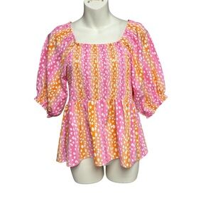 Michelle McDowell size medium Multicolored Puff Sleeve Peplum Blouse